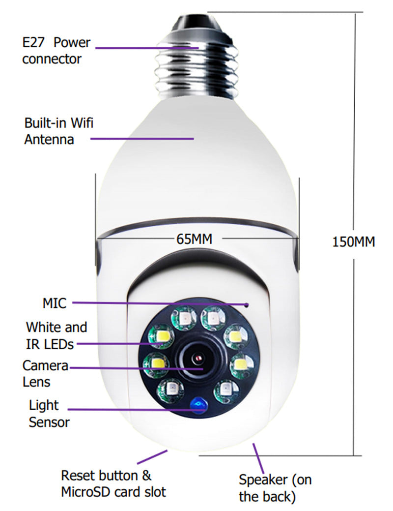 WiFi Bulb CAMERA 1080P 4X Zoom