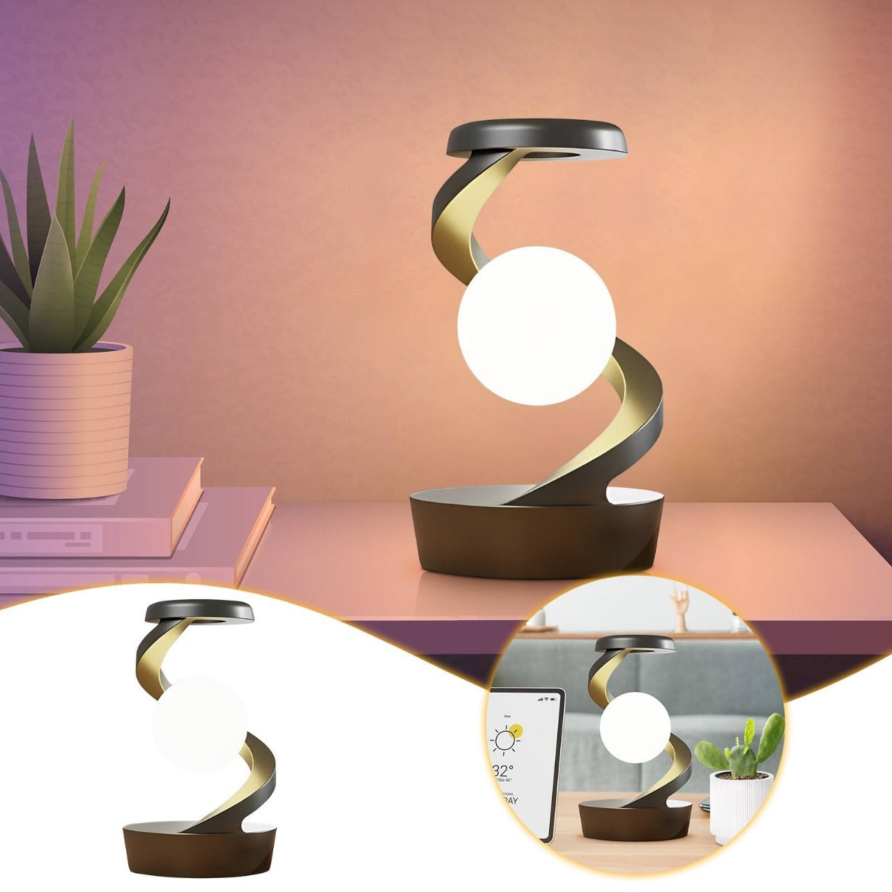 Rotating Moon Desk Lamp With Phone Wireless Charging Sensor