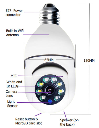 WiFi Bulb CAMERA 1080P 4X Zoom